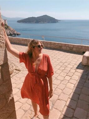 Crescent Rust Tie-Front Midi Dress